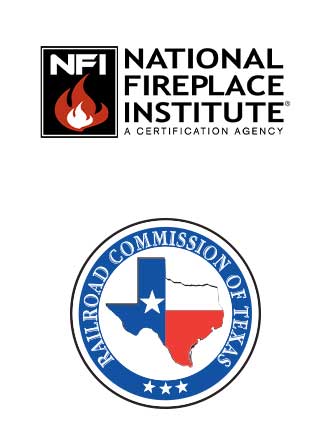 Logo of National Fireplace Institute Certified and Railroad Commission of Texas